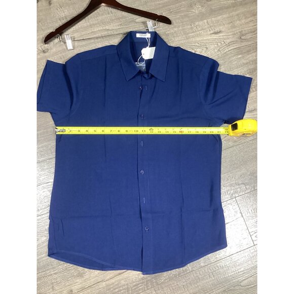 Coofandy Mens Short Sleeve Button-Down Shirt Medium 100% Polyester Navy Blue new - Picture 6 of 7